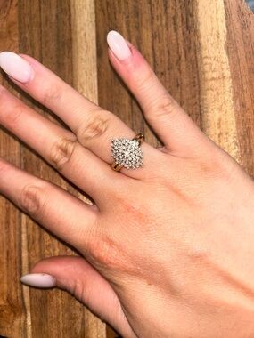 Gold Cluster Diamond Cocktail Ring - White Diamond Cluster